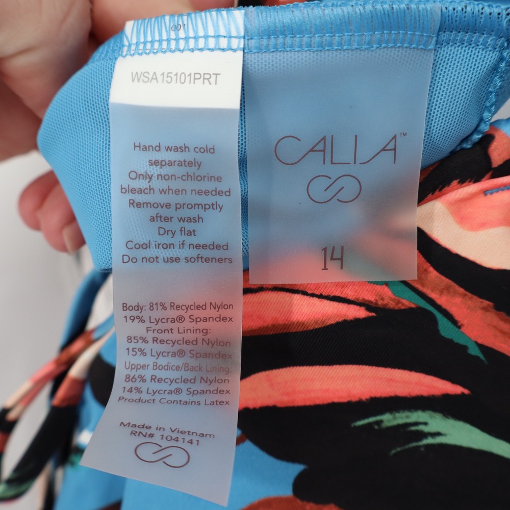 Calia Womens Tranquil Blue Floral Strappy Back One Piece Swimsuit Size 14 - Picture 3 of 9